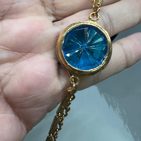 Vintage Judy Lee Gold Hue Colorful Cut Glass 50”L Necklace - Picture 5 of 8